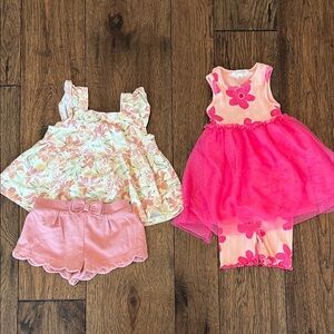 Pair of Pink Floral Toddler Dresses with Matching Shorts 12 Months